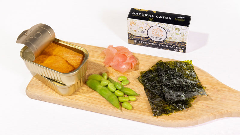 Teriyaki Coho Salmon with edamame, pickled ginger and seaweed
