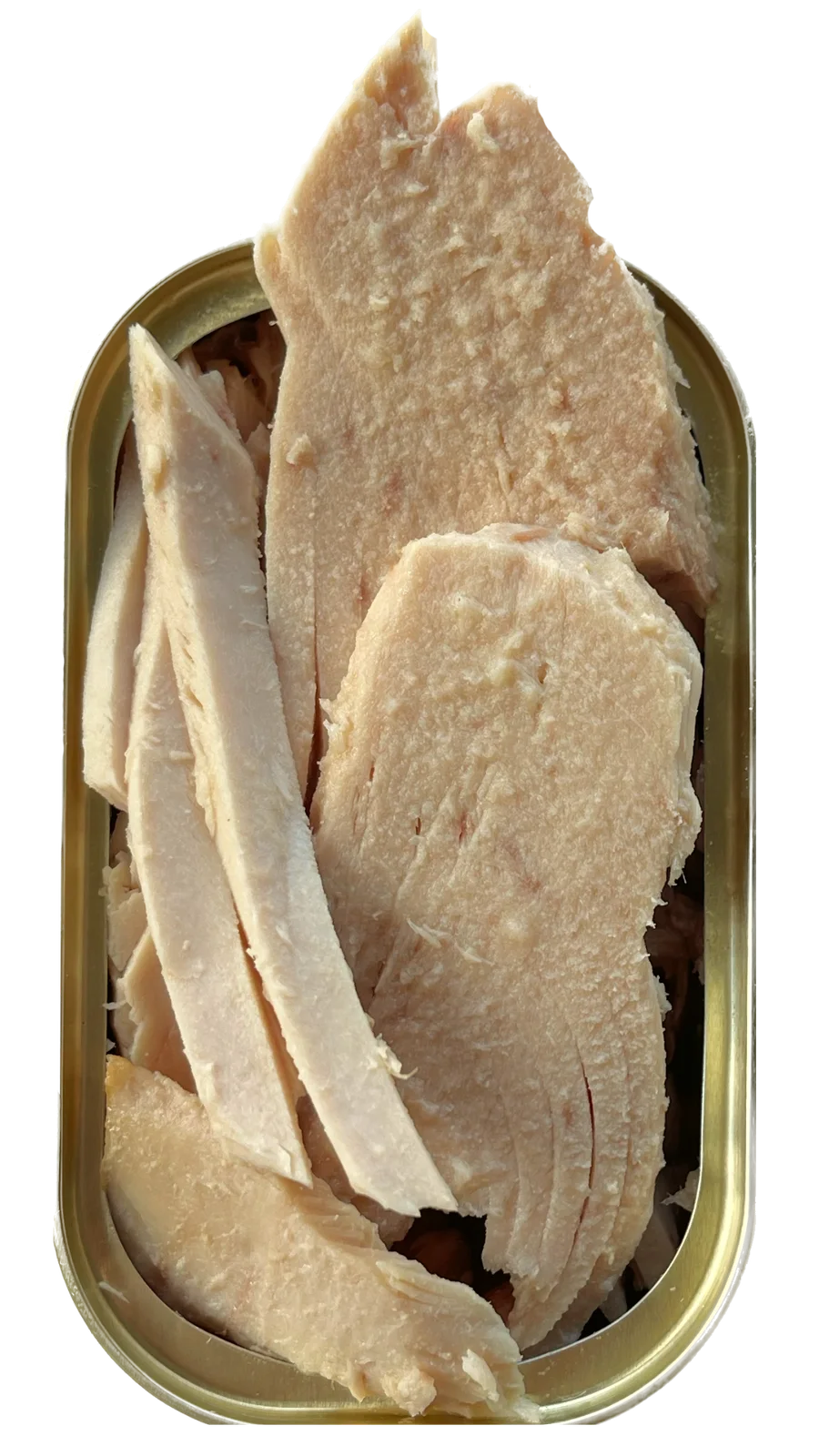 Bird's-eye view of an open tin of Natural Catch White Albacore in Water