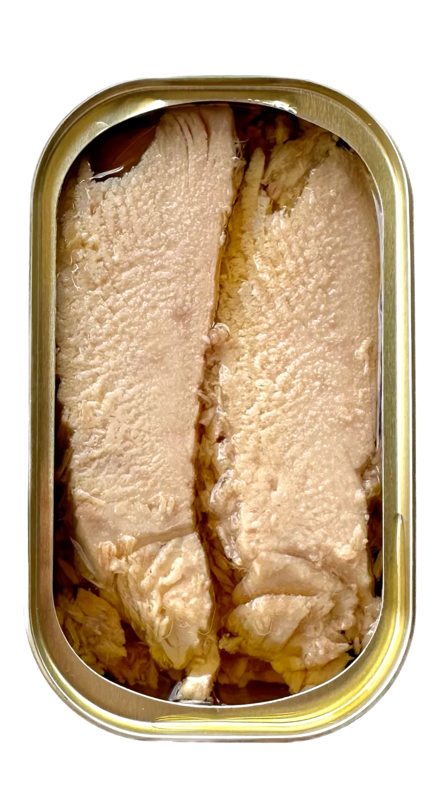 Bird's-eye view of an open tin of Natural Catch Yellowfin in EVOO